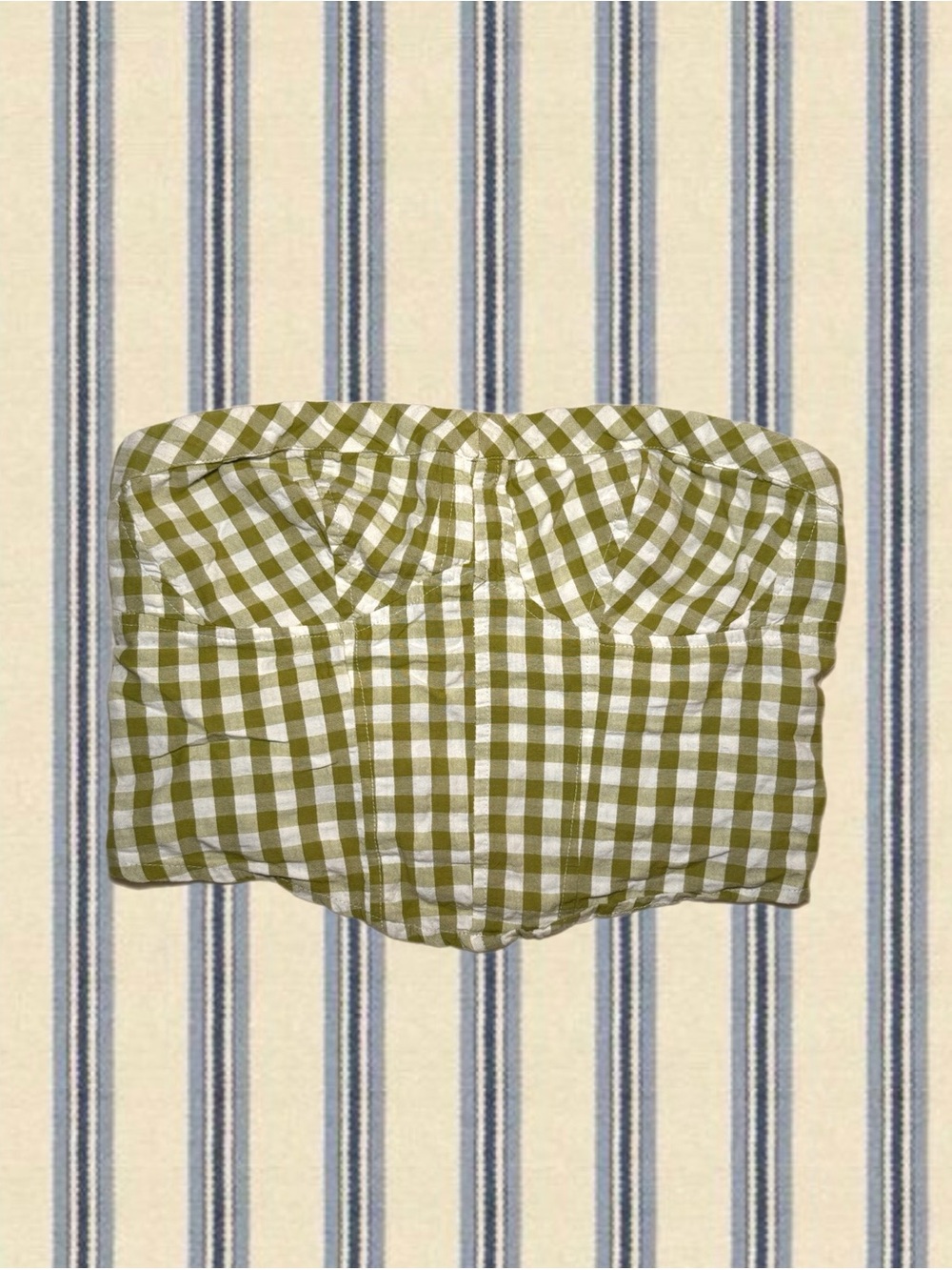 Free People Olive Green and White Gingham Strapless Bustier
